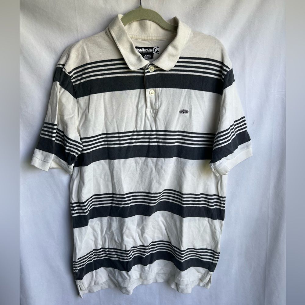 Echo Unlimited STRIPED SHORT SLEEVE POLO SHIRT size Large